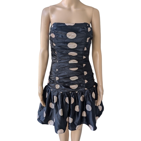 Betsey Johnson 100% Silk Polka Dot Strapless Mini Dress - Coquette Retro - 6 - Picture 4 of 10